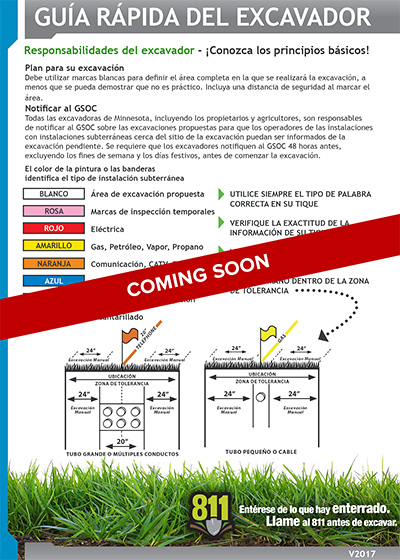 An image of the GSOC Excavator Quick Guide in Spanish